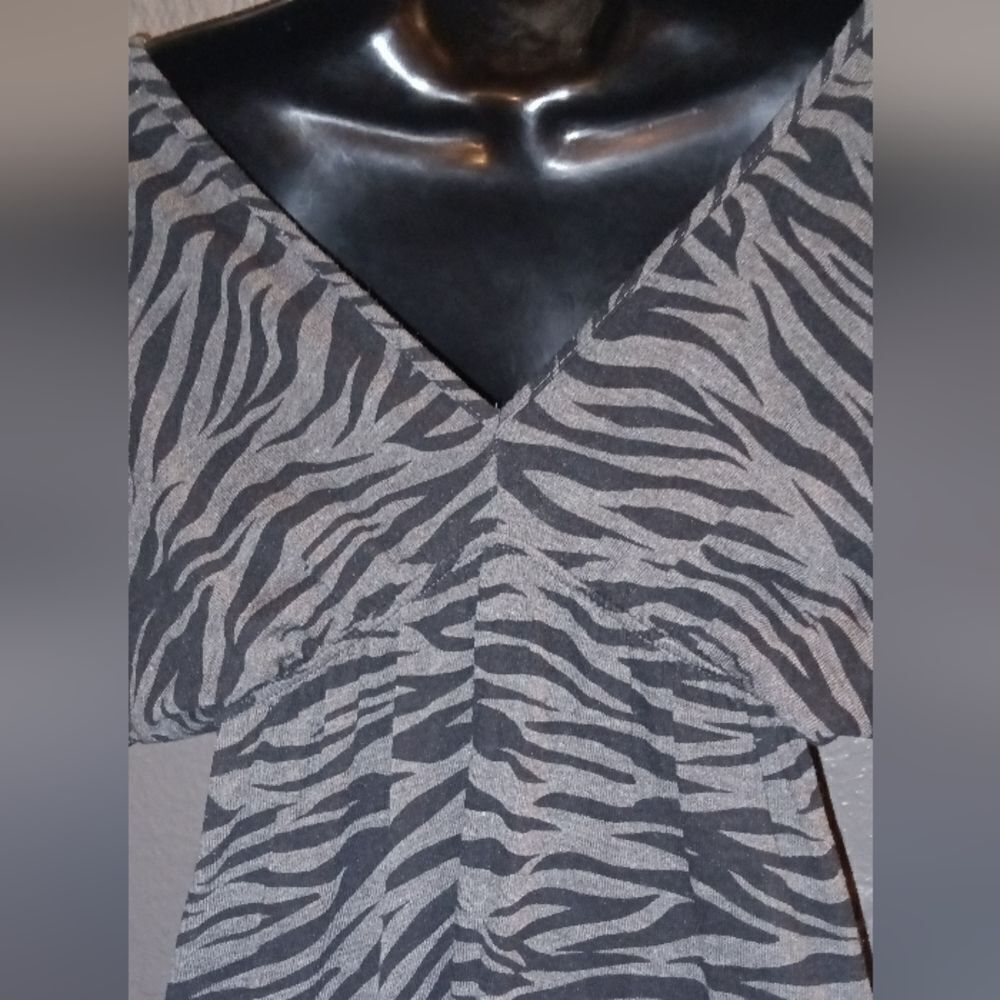 V-neck Zebra Striped Casual Dress, Great Throw On and Go! - Picture 3 of 7